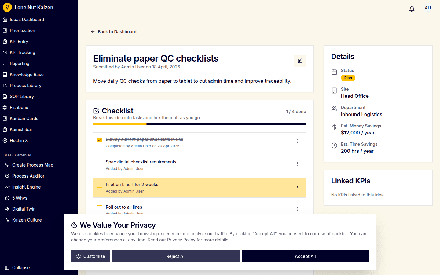 Idea Task Checklists screenshot